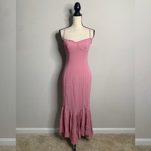 Reformation Aiko Pink Pleated Hem Midi Dress - Picture 6 of 14
